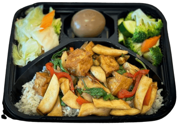 Basil King Oyster Mushroom with Fried Tofu